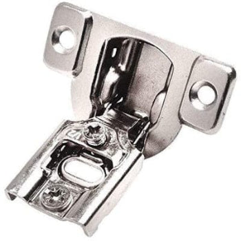 Chrome cabinet door hinge 1/2 inch overlay with mounting screws and adjustable mechanism