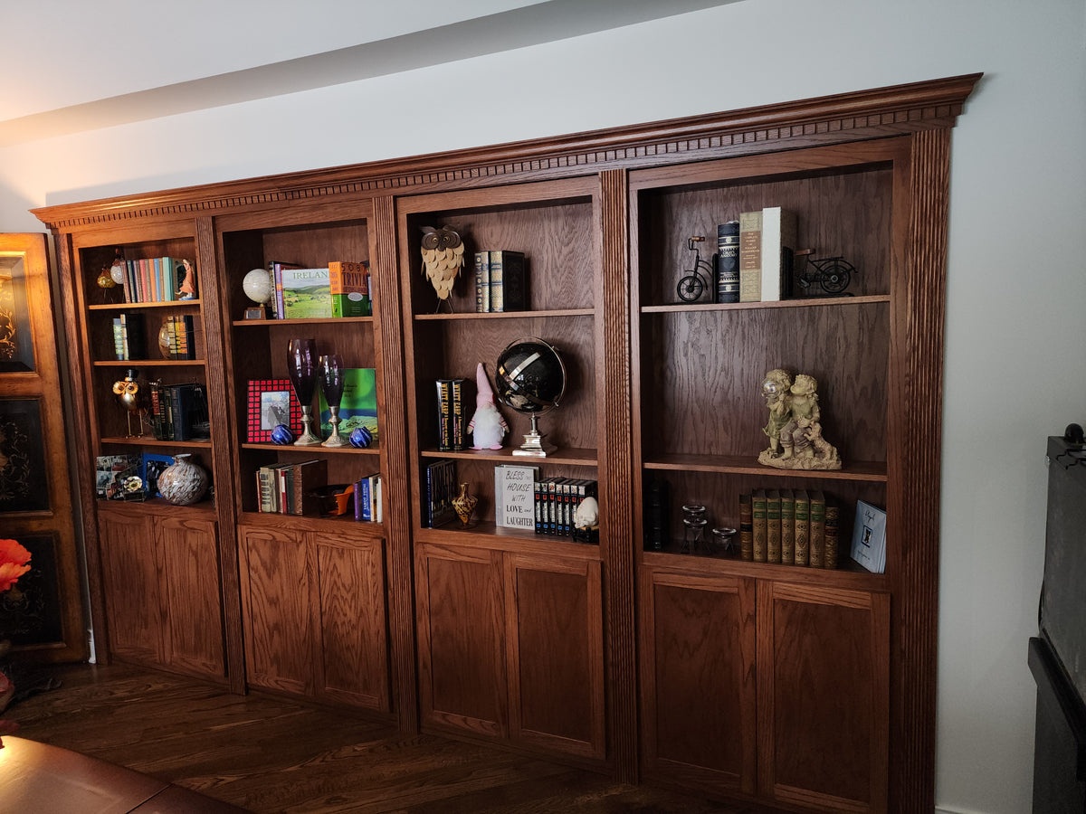 Hidden Door all Unit Red Oak stained with crown molding