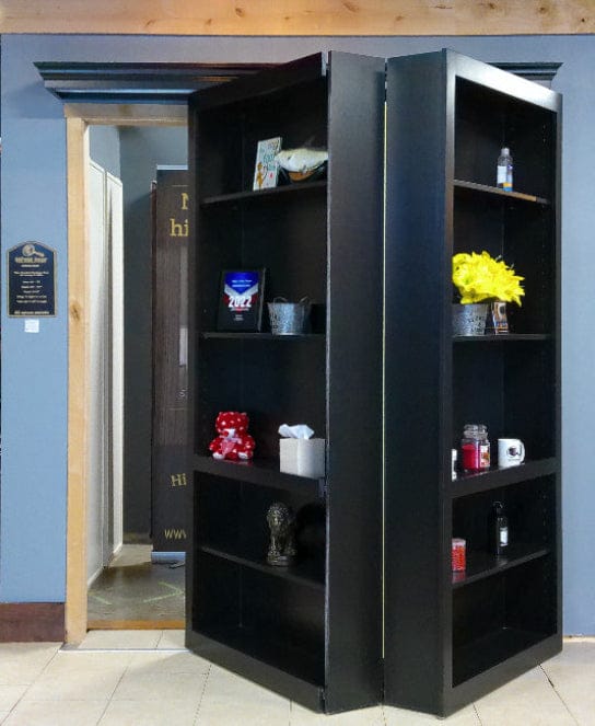 Bifold door, black open part way