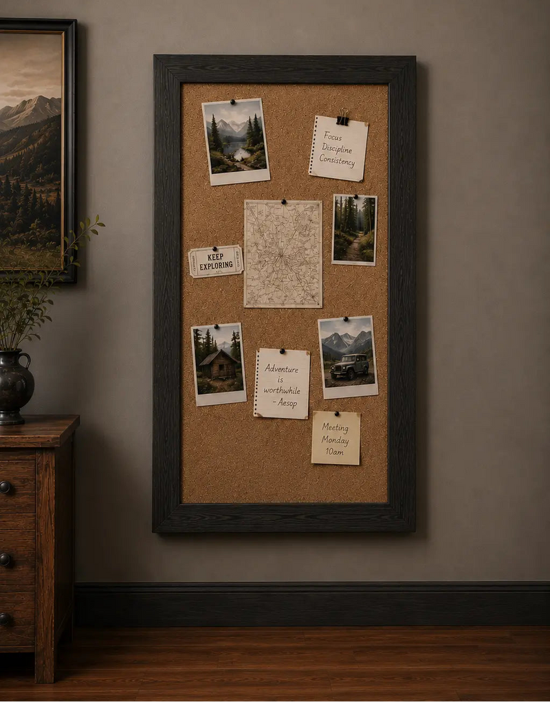 Hidden corkboard door green trim