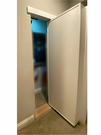 Deep shelf hidden door painted off white