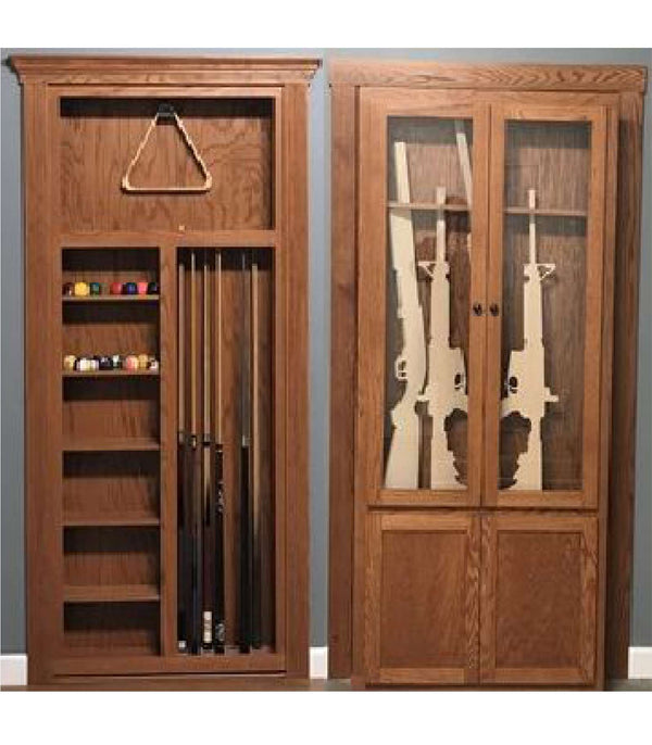 Hidden bookcase door with shelves on front and back of door