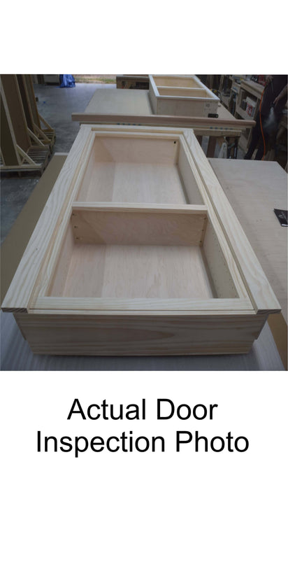 Wooden hidden door on inspection table