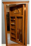 Hidden pool cue rack door – open view