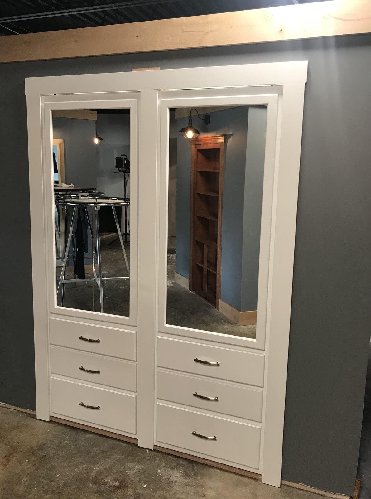 Double bedroom organizer door with built-in storage