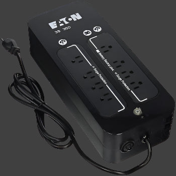 Black Eton power strip with multiple outlets and cord for hidden door battery backup system