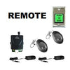 Electronic strike controller for hidden doors with remote control key fobs and push to exit button