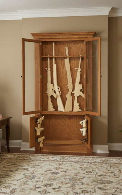 Hidden gun cabinet door open view