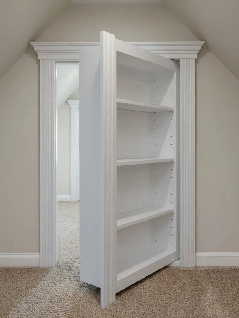 Small hidden bookcase door painted white