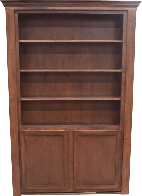 Hide-A-Way-Doors hidden bookcase door maple with shelves and lower cabinet storage