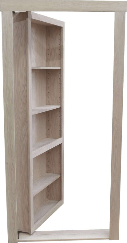 Hidden bookcase door red oak with built-in shelves and frame by Hide-A-Way-Doors LLC