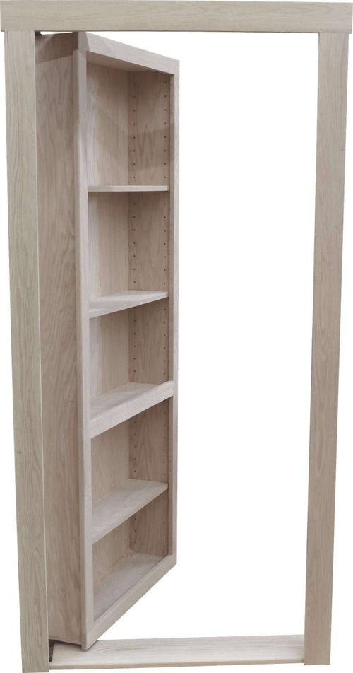 Hidden bookcase door red oak with built-in shelves and frame by Hide-A-Way-Doors LLC