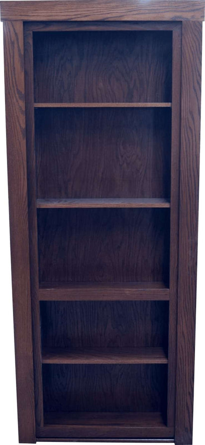 Hide-A-Way-Doors wooden hidden bookcase door with multiple shelves in dark finish