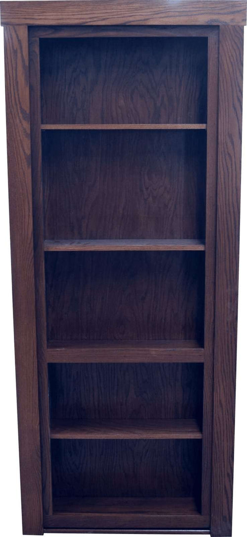 Hide-A-Way-Doors wooden hidden bookcase door with multiple shelves in dark finish