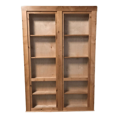 Hide-A-Way-Doors wooden hidden bookcase double doors with multiple shelves for storage