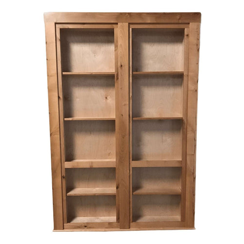 Hide-A-Way-Doors wooden hidden bookcase double doors with multiple shelves for storage
