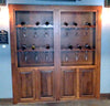 Hide-A-Way-Doors wooden hidden wine glass French door with racks for wine bottles and hanging glasses