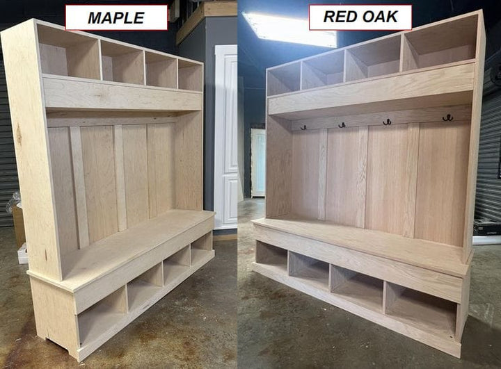 tactical hall tree with red oak and maple