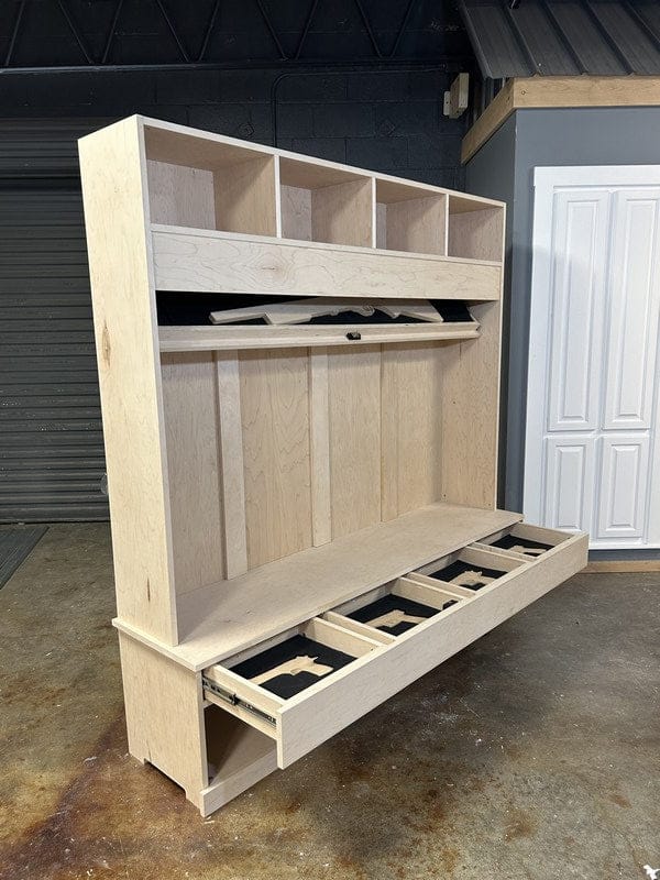 Tactical Hall Tree showing its concealed storage compartments