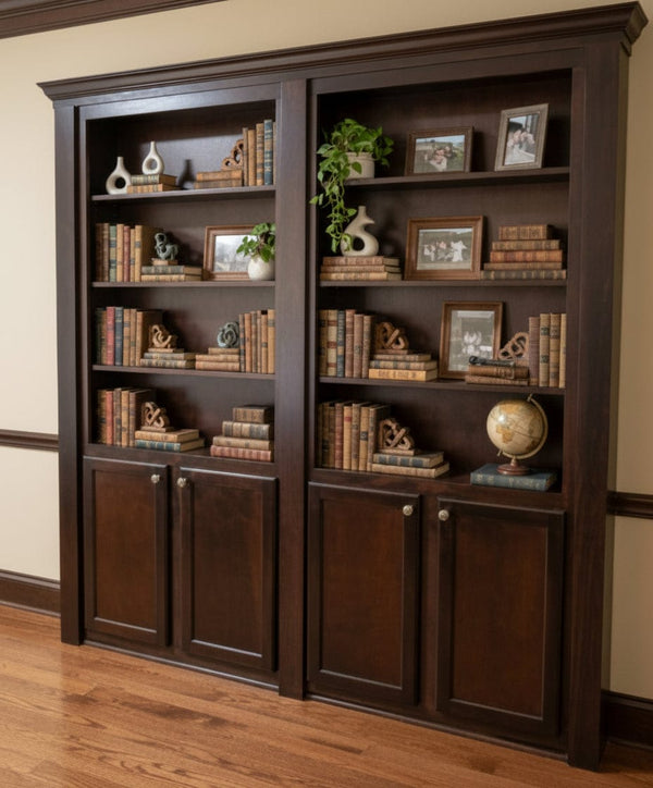double bookcase door maple wood with dark stain