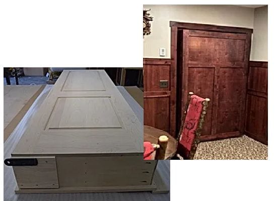 Decorative rear-facing panels on hidden bookcase door