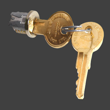 Replacement keys for hidden bookcase door by Hide-A-Way Doors with brass finish and lock cylinder