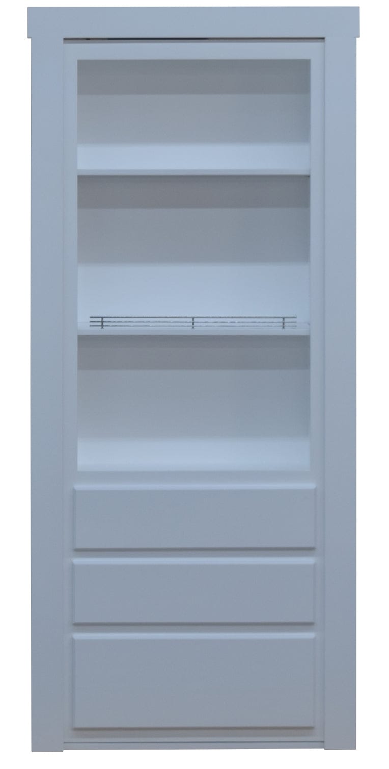 Single hidden bedroom organizer door with drawers and shelves