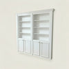 White hidden bookcase door by Hide-A-Way-Doors with shelves and cabinet doors for concealed storage