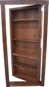 Wooden hidden bookcase door with shelves in dark brown finish by Hide-A-Way Doors
