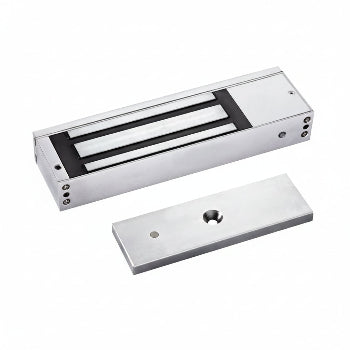300 PSI electromagnetic lock for bookcase doors in silver metal finish with mounting holes
