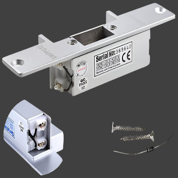 Electronic strike for hidden doors by Hide-A-Way-Doors2015 with metal housing and installation screws