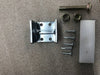 Hidden bookcase door latch hardware kit including metal bracket, screws, nuts, and plastic spacer