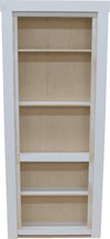 Hide-A-Way-Doors white wooden hidden bookcase door with five shelves and simple design