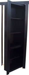 Black hidden bookshelf door by Hide-A-Way-Doors with multiple shelves for concealed storage