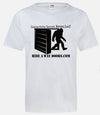 White Sasquatch secret t-shirt featuring black graphic of Sasquatch and a hidden door by Hide-A-Way Doors