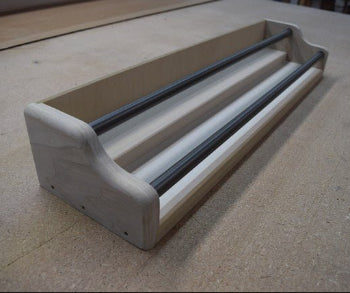 Wooden spice rack shelves with metal rails designed for Hide-A-Way-Doors hidden door organization