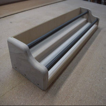 Wooden spice rack shelves with metal rails designed for Hide-A-Way-Doors hidden door organization